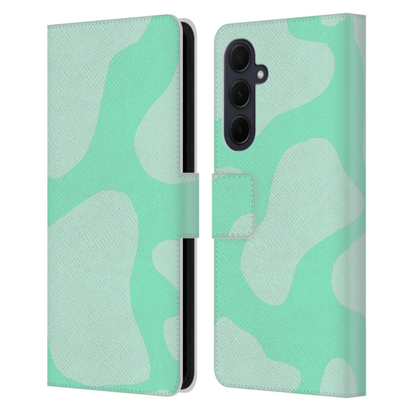 Grace Illustration Cow Prints Mint Green Leather Book Wallet Case Cover For Samsung Galaxy A35 5G