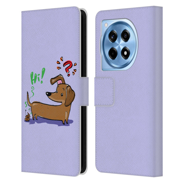 Grace Illustration Dogs Dachshund Leather Book Wallet Case Cover For OnePlus 12R