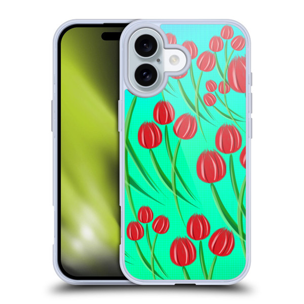 Grace Illustration Lovely Floral Red Tulips Soft Gel Case for Apple iPhone 16 & MagSafe