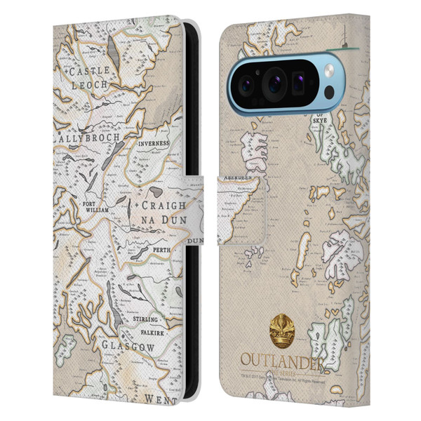 Outlander Seals And Icons Map Leather Book Wallet Case Cover For Google Pixel 9 / Pixel 9 Pro