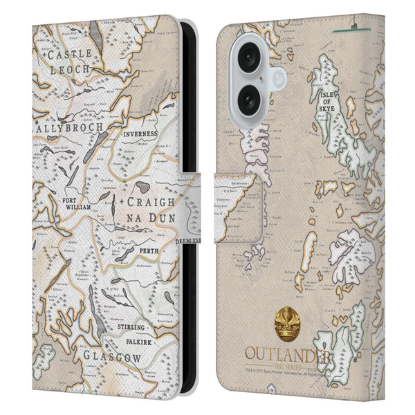 Outlander Seals And Icons Map Leather Book Wallet Case Cover For Apple iPhone 16