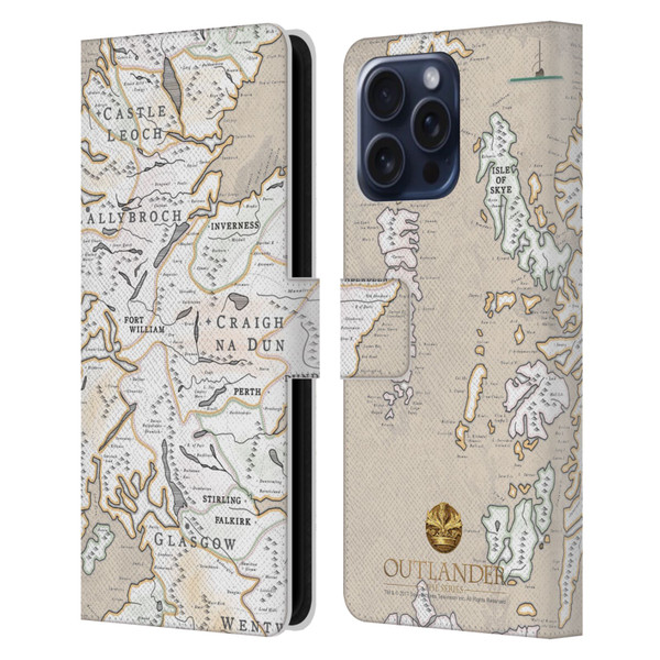 Outlander Seals And Icons Map Leather Book Wallet Case Cover For Apple iPhone 16 Pro Max