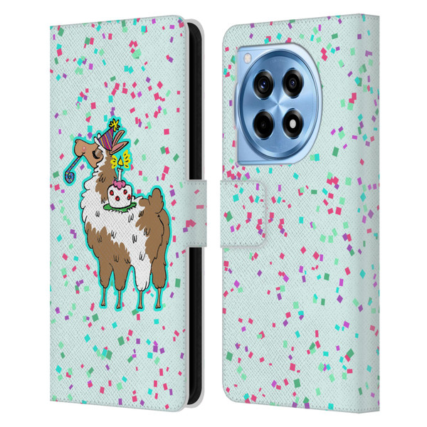 Grace Illustration Llama Birthday Leather Book Wallet Case Cover For OnePlus 12R