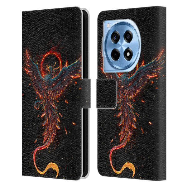 Christos Karapanos Mythical Art Black Phoenix Leather Book Wallet Case Cover For OnePlus 12R