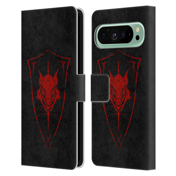 Christos Karapanos Shield Wild Boar Leather Book Wallet Case Cover For Google Pixel 9 Pro XL