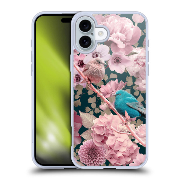 LebensArt Birds And Floral Sparrows In Pink Soft Gel Case for Apple iPhone 16 Plus