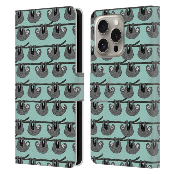 Andrea Lauren Design Animals Sloth Leather Book Wallet Case Cover For Apple iPhone 16 Pro