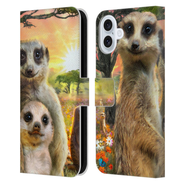 Aimee Stewart Animals Meerkats Leather Book Wallet Case Cover For Apple iPhone 16 Plus
