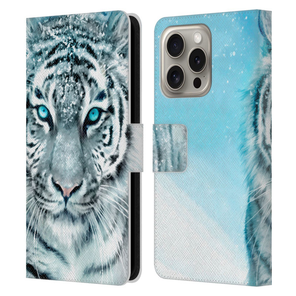 Aimee Stewart Animals White Tiger Leather Book Wallet Case Cover For Apple iPhone 16 Pro