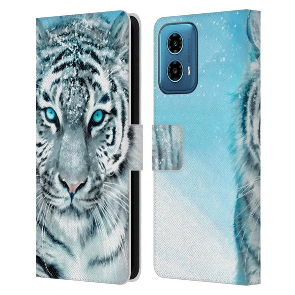 Aimee Stewart Animals White Tiger Leather Book Wallet Case Cover For Motorola Moto G34 5G