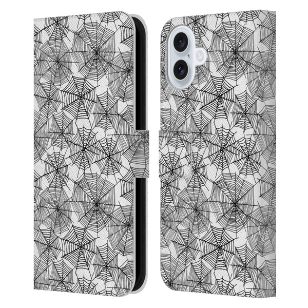 Andrea Lauren Design Assorted Spider Webs Leather Book Wallet Case Cover For Apple iPhone 16 Plus