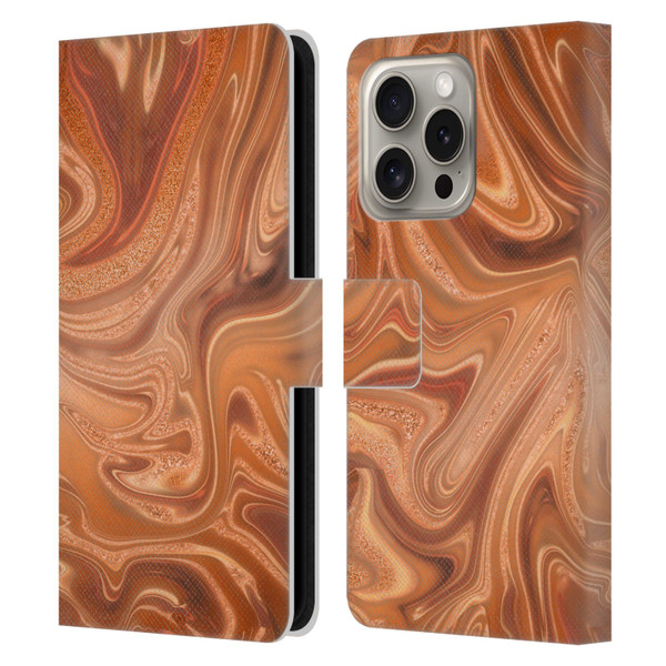 LebensArt Concretes Shiny Copper Leather Book Wallet Case Cover For Apple iPhone 16 Pro