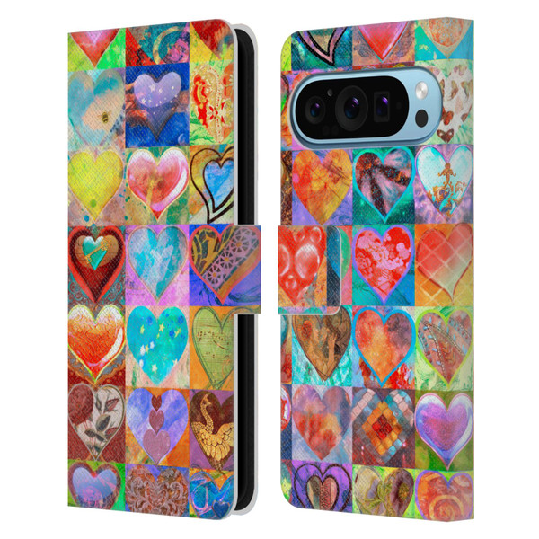 Aimee Stewart Colourful Sweets Hearts Grid Leather Book Wallet Case Cover For Google Pixel 9 / Pixel 9 Pro