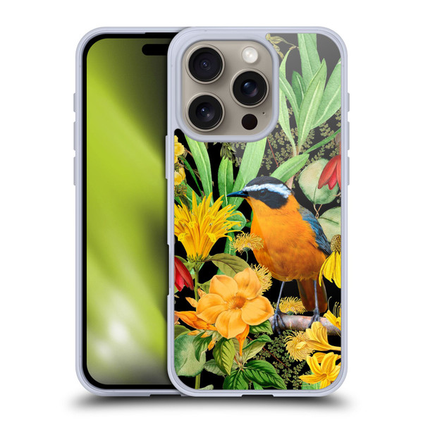 LebensArt Jungle Plants And Animals Orange Bird Elements Soft Gel Case for Apple iPhone 16 Pro