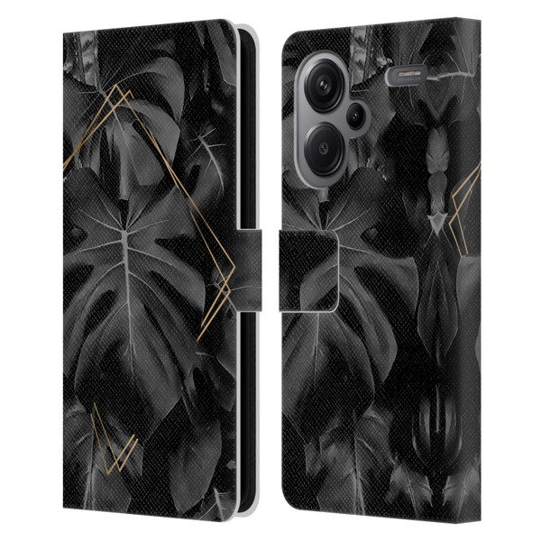 LebensArt Elegance in Black Deep Monstera Leather Book Wallet Case Cover For Xiaomi Redmi Note 13 Pro Plus 5G