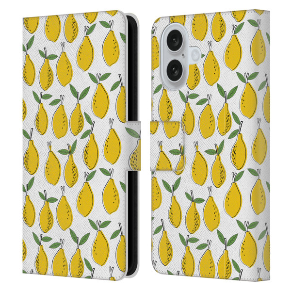 Andrea Lauren Design Food Pattern Lemons Leather Book Wallet Case Cover For Apple iPhone 16