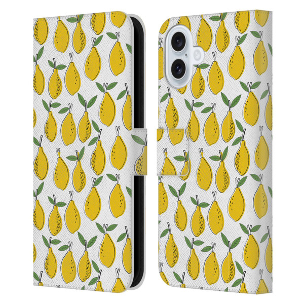 Andrea Lauren Design Food Pattern Lemons Leather Book Wallet Case Cover For Apple iPhone 16 Plus