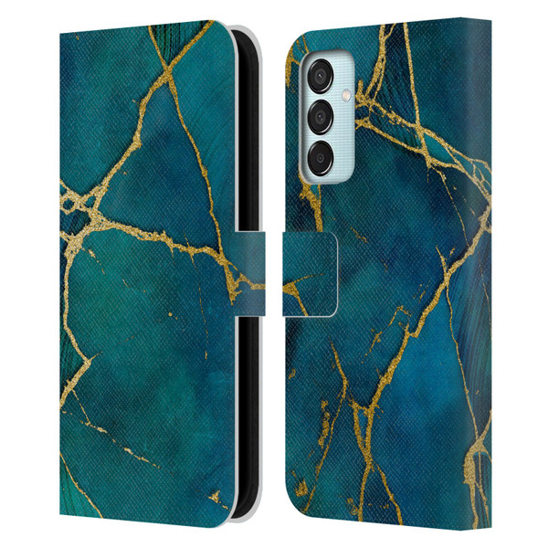 LebensArt Mineral Marble Blue And Gold Leather Book Wallet Case Cover For Samsung Galaxy M15/F15 5G