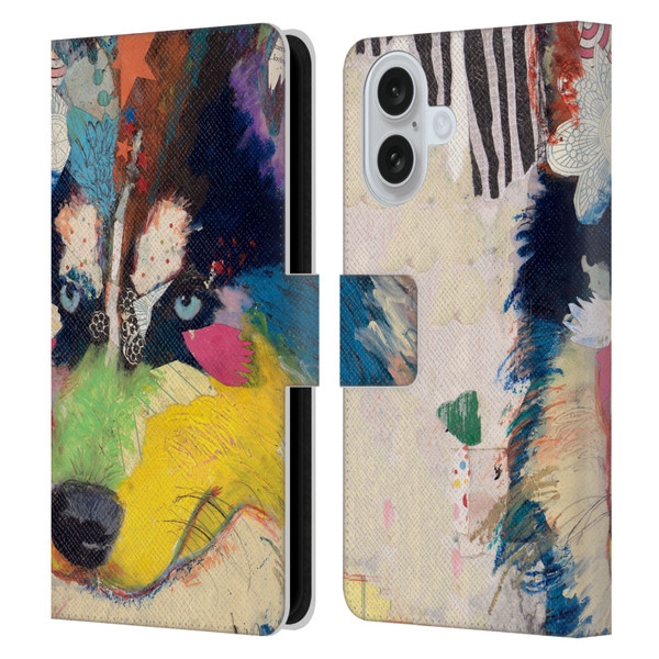 Michel Keck Dogs Husky Leather Book Wallet Case Cover For Apple iPhone 16