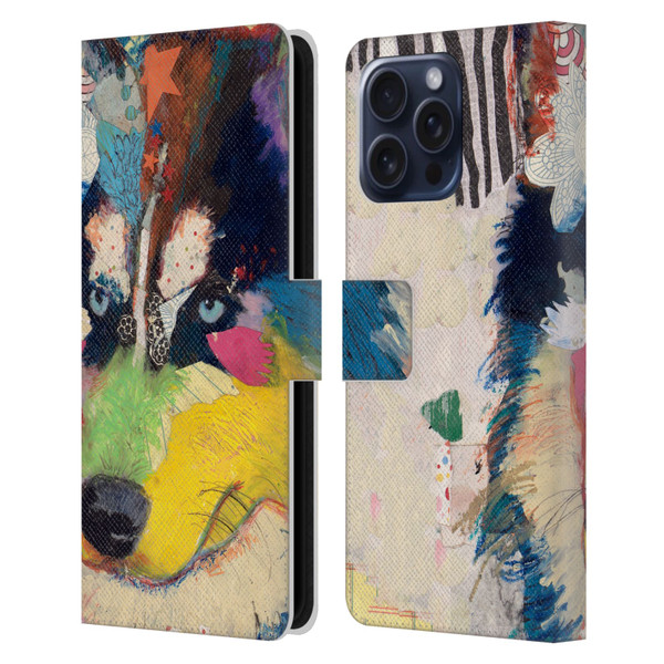 Michel Keck Dogs Husky Leather Book Wallet Case Cover For Apple iPhone 16 Pro Max