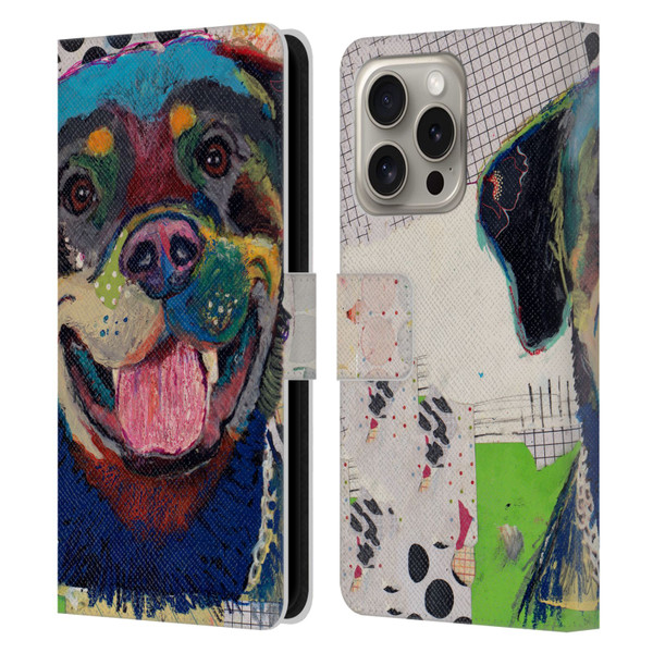 Michel Keck Dogs Rottweiler Leather Book Wallet Case Cover For Apple iPhone 16 Pro