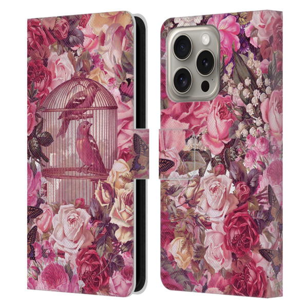 LebensArt Patterns 2 Vintage Rose Birdcage Leather Book Wallet Case Cover For Apple iPhone 16 Pro