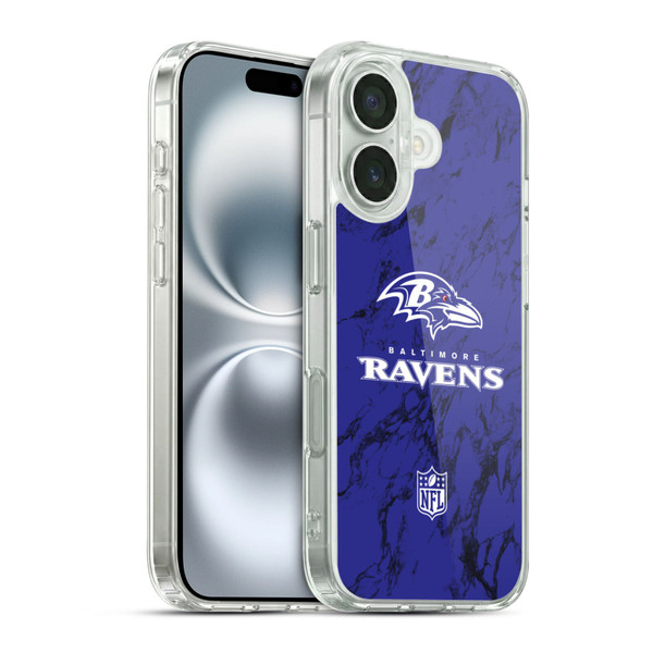 NFL Baltimore Ravens Graphics Coloured Marble Soft Gel Case for Apple iPhone 16 & MagSafe