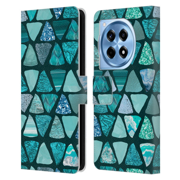 LebensArt Patterns 2 Teal Triangle Leather Book Wallet Case Cover For OnePlus 12R