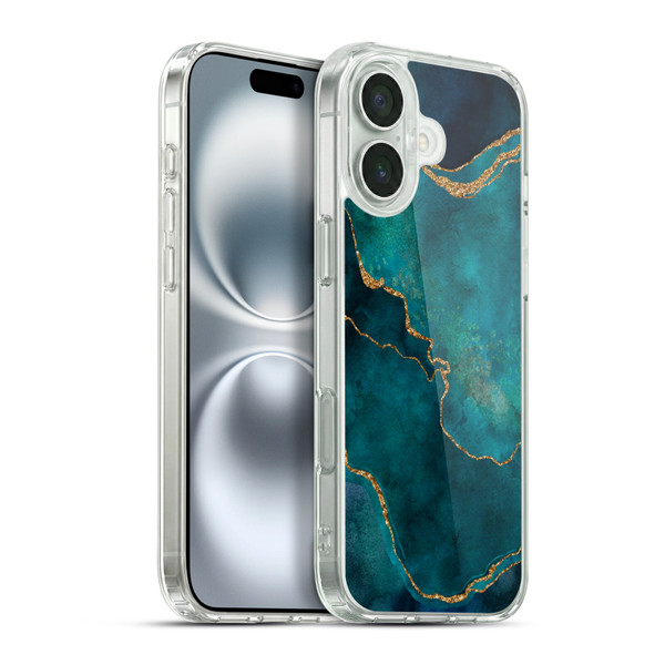 LebensArt Mineral Marble Glam Turquoise Soft Gel Case for Apple iPhone 16 Plus & MagSafe