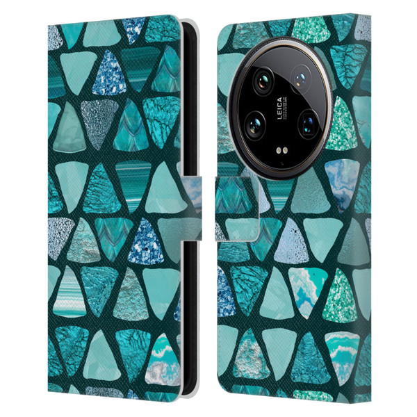 LebensArt Patterns 2 Teal Triangle Leather Book Wallet Case Cover For Xiaomi 14 Ultra