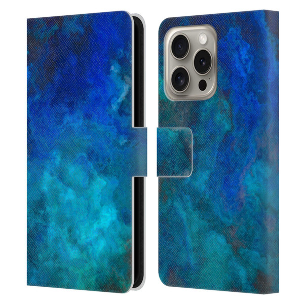 LebensArt Textures Blue Malachit Leather Book Wallet Case Cover For Apple iPhone 16 Pro