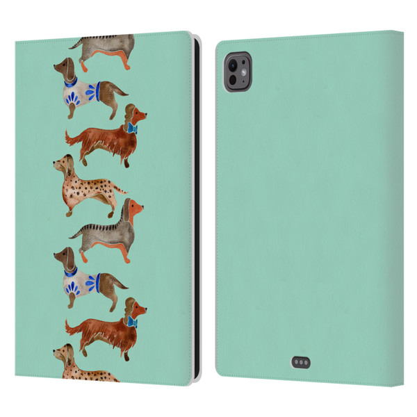 Cat Coquillette Animals Blue Dachshunds Leather Book Wallet Case Cover For Apple iPad Pro 11 M4 2024