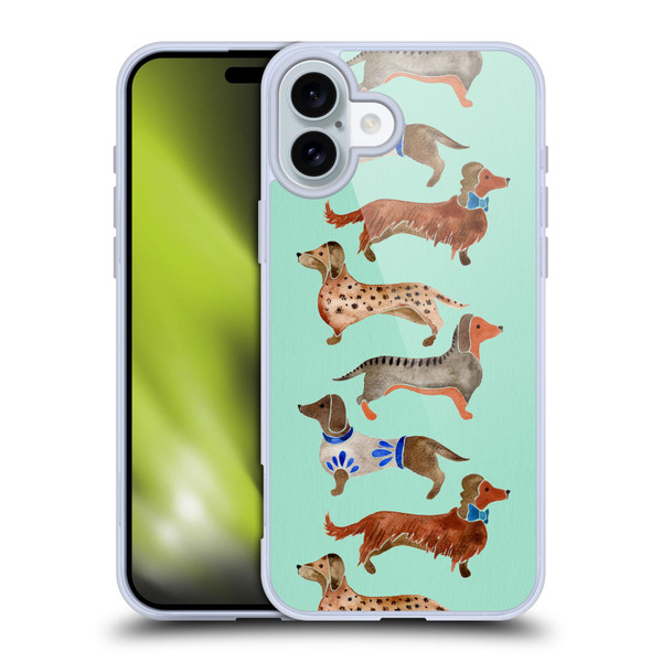 Cat Coquillette Animals Blue Dachshunds Soft Gel Case for Apple iPhone 16 Plus