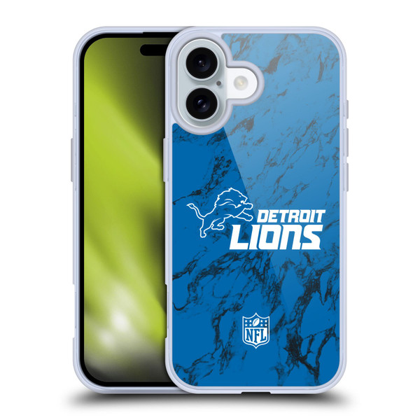 NFL Detroit Lions Graphics Coloured Marble Soft Gel Case for Apple iPhone 16
