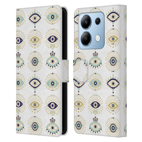 Cat Coquillette Linear White Evil Eyes Pattern Leather Book Wallet Case Cover For Xiaomi Redmi Note 13/13 Pro 5G