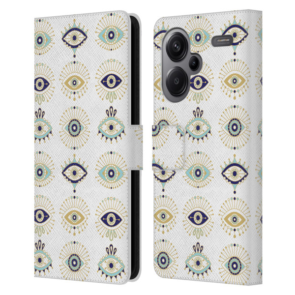 Cat Coquillette Linear White Evil Eyes Pattern Leather Book Wallet Case Cover For Xiaomi Redmi Note 13 Pro Plus 5G