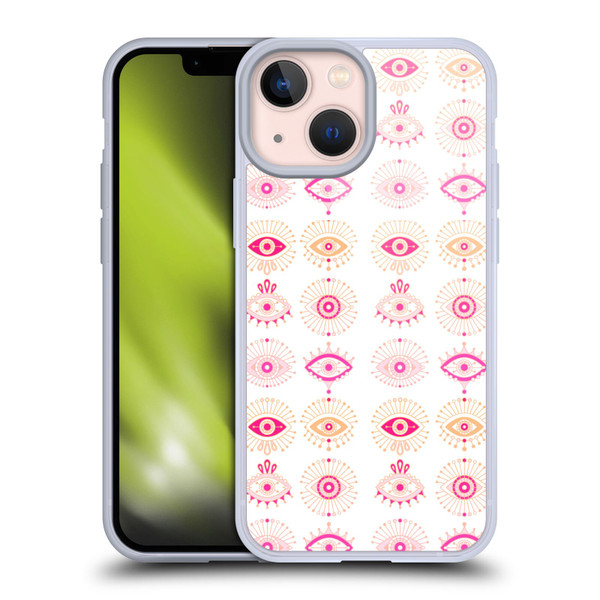 Cat Coquillette Linear Pink Evil Eyes Soft Gel Case for Apple iPhone 13 Mini