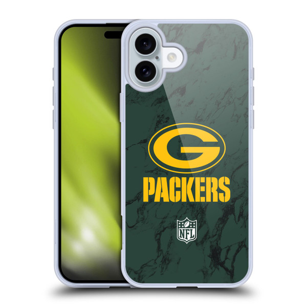 NFL Green Bay Packers Graphics Coloured Marble Soft Gel Case for Apple iPhone 16 Plus