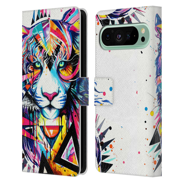 Pixie Cold Cats Shattered Tiger Leather Book Wallet Case Cover For Google Pixel 9 Pro XL