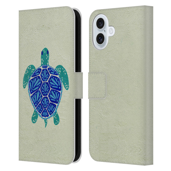 Cat Coquillette Sea Turtle Blue Leather Book Wallet Case Cover For Apple iPhone 16 Plus