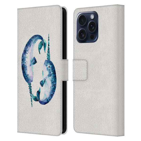 Cat Coquillette Sea Blue Narwhals Leather Book Wallet Case Cover For Apple iPhone 16 Pro Max