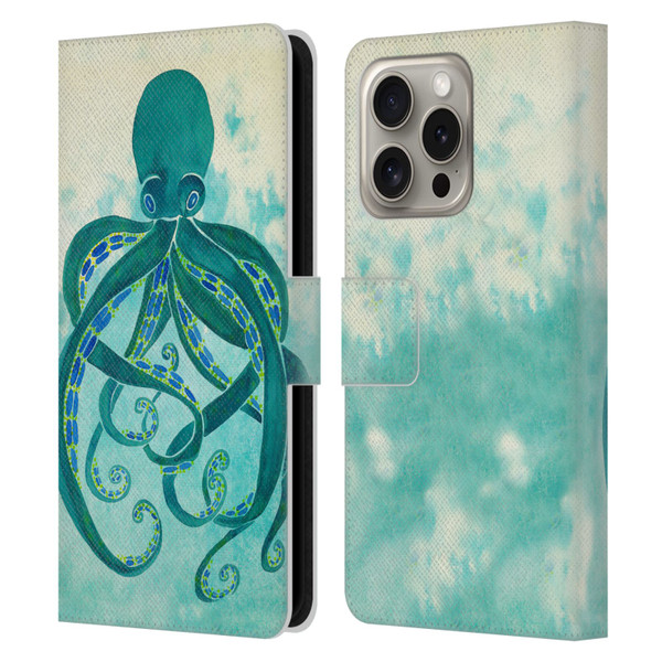 Cat Coquillette Sea Octopus Leather Book Wallet Case Cover For Apple iPhone 16 Pro