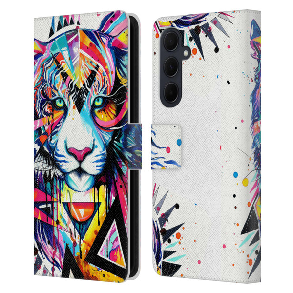 Pixie Cold Cats Shattered Tiger Leather Book Wallet Case Cover For Samsung Galaxy A35 5G