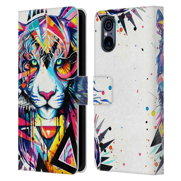 Pixie Cold Cats Shattered Tiger Leather Book Wallet Case Cover For Sony Xperia 5 V 5G