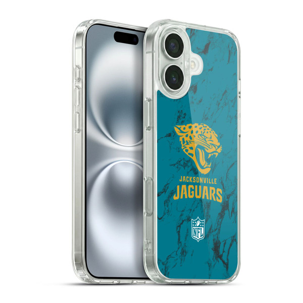 NFL Jacksonville Jaguars Graphics Coloured Marble Soft Gel Case for Apple iPhone 16 Plus & MagSafe