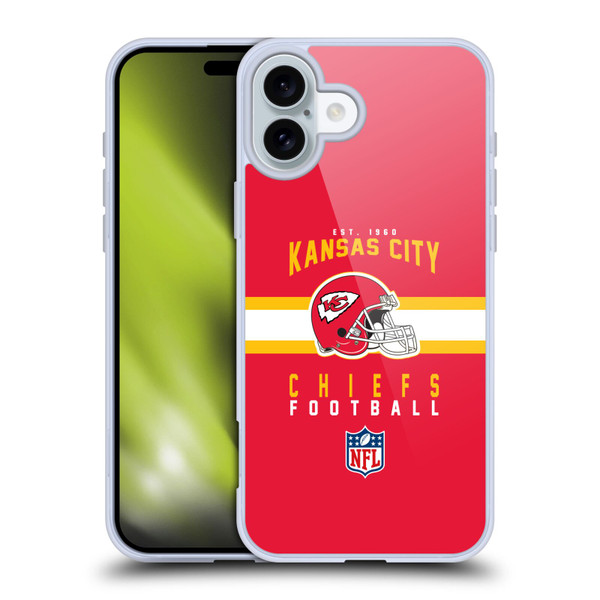 NFL Kansas City Chiefs Graphics Helmet Typography Soft Gel Case for Apple iPhone 16 Plus