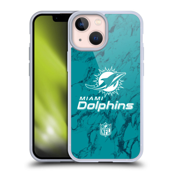 NFL Miami Dolphins Graphics Coloured Marble Soft Gel Case for Apple iPhone 13 Mini