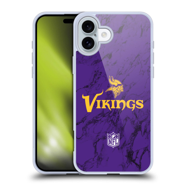 NFL Minnesota Vikings Graphics Coloured Marble Soft Gel Case for Apple iPhone 16 Plus