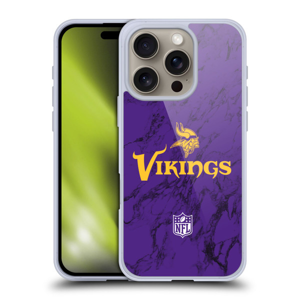 NFL Minnesota Vikings Graphics Coloured Marble Soft Gel Case for Apple iPhone 16 Pro
