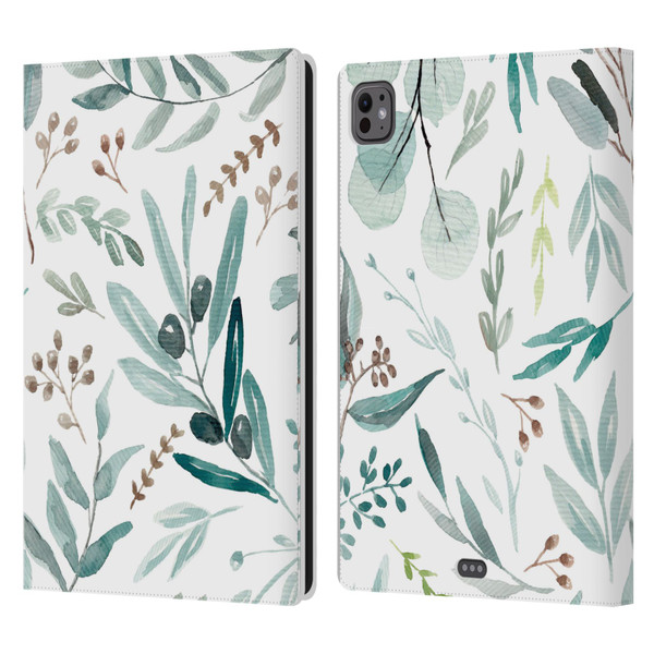 Anis Illustration Bloomers Eucalyptus Leather Book Wallet Case Cover For Apple iPad Pro 11 M4 2024